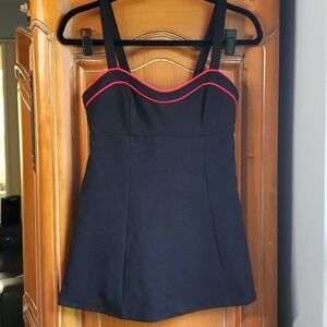 MAINSTREAM, one piece black with red piping bathing‎ suit. Size 12. Skirt…